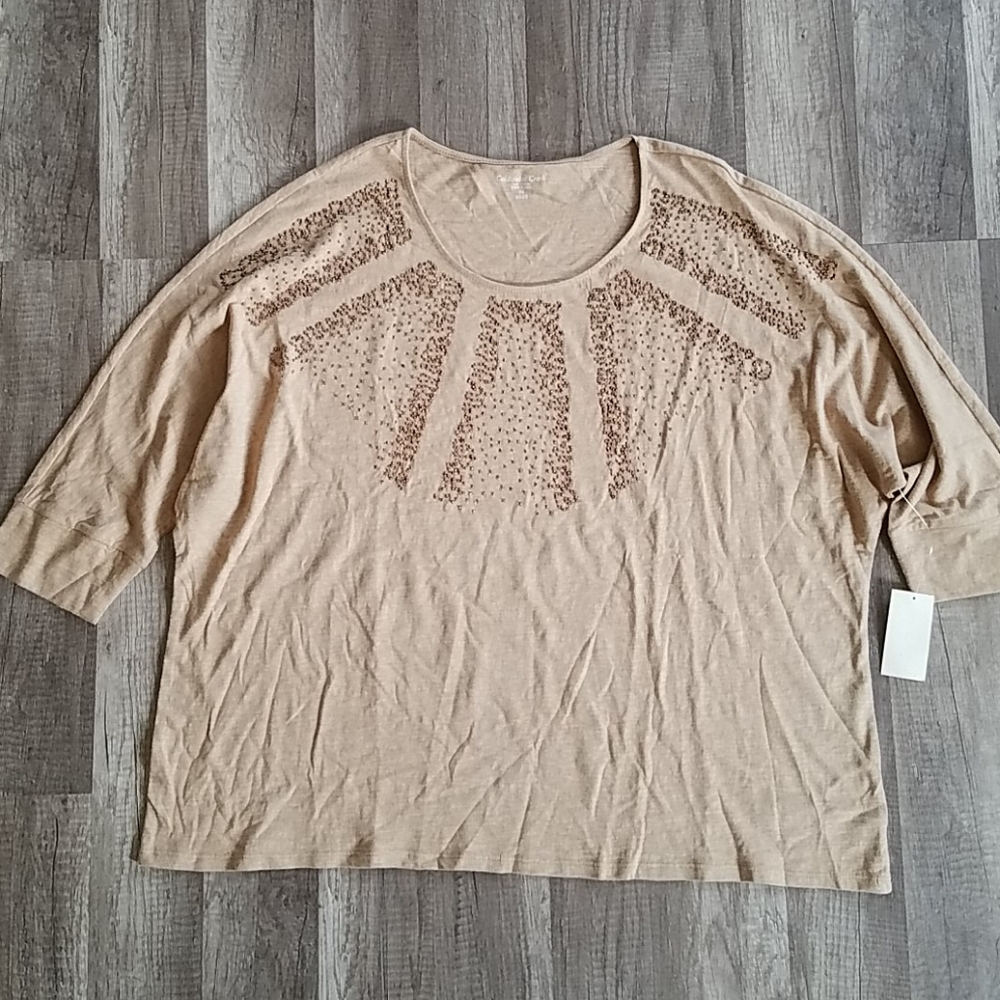 Coldwater Creek Falling Stars Brown Fall Top 2X